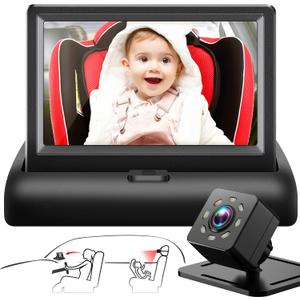 Baby Car Mirror with 4.3'' HD Night Vision Function Display, Safety Car Seat Camera with Wide Crystal Clear View, Easily Observe The Babys Move(Not USB) (Black)