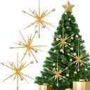 Syhood 6 Pcs Glitter Starburst Star New Year Ornaments 8 Inch Exploding Glitter Starburst Bethlehem Star Hanging Tree Ornaments Tabletop 3D Decor New Year Holiday Party (Gold, Stylish)