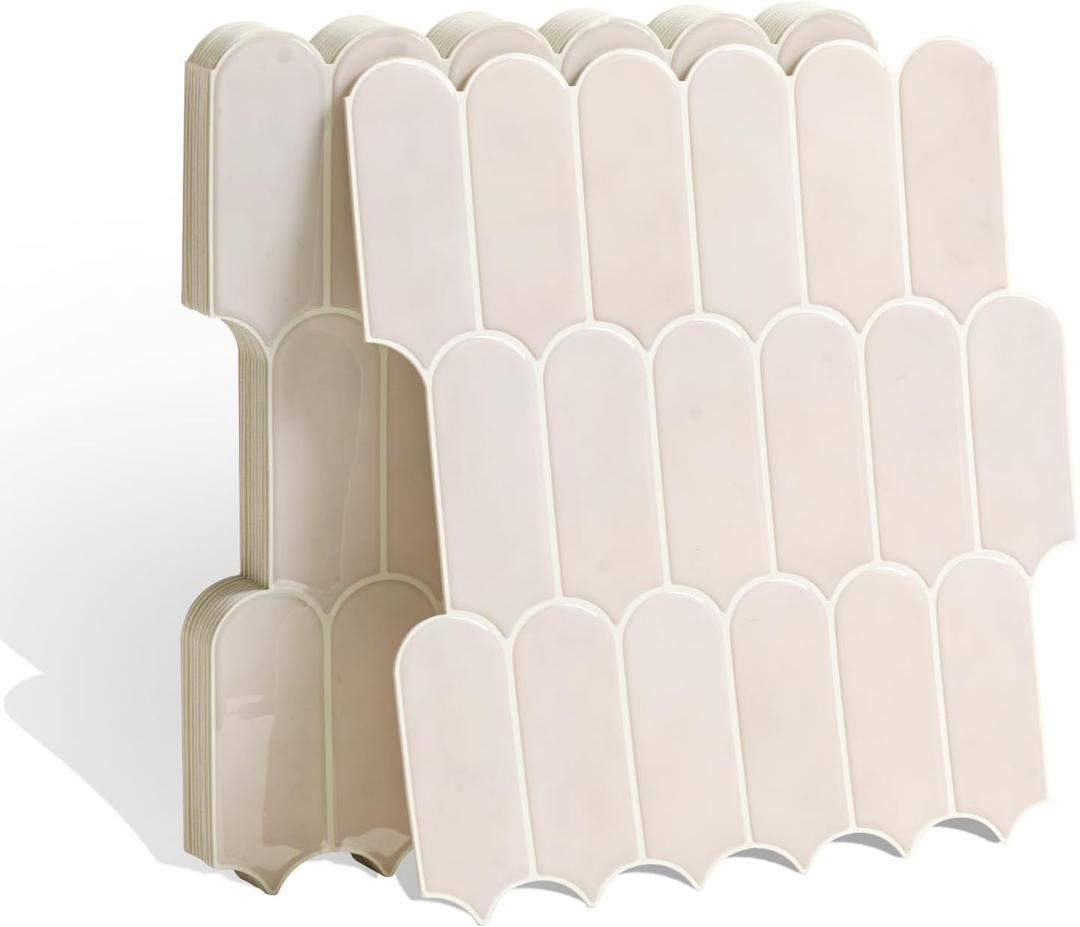 12"x12" Peel and Stick Wall Tiles, 10-Pack Faux Marble Backsplash Panel, 3D Textured Waterproof Kitchen Tile, Removable PVC-Free PU Resin Wallpaper for Bathroom, Kitchen(Blue) (Cream)