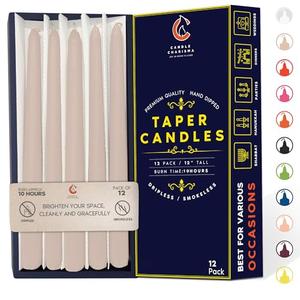 Ivory Cream 12 Inch Taper Candles - Pack of 12 Premium Unscented, Dripless & Smokeless Hand-Dipped Candles for Birthday, Wedding or Dinner Decorations and Formal Candlelighting