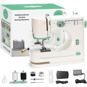 Mini Dual-Speed Sewing Machine Double Needle & Double Thread 12 Stitch Modes Beginner-Friendly Household Sewing Machine, ldeal for Adults & Beginners (White)
