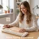 Wireless Keyboard and Mouse, Silent Keyboard Mouse Combo, Full-Sized Colorful Typewriter Keyboard with Round Keycaps, 2.4G Cute Mouse Compatible with PC/Laptop/Computer(Milk Tea)