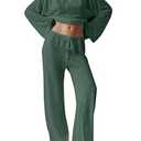 Hilinker Women's Sheer Mesh 2 Piece Pajama Set See Through Long Sleeve Top and Pants Lounge Sets , L