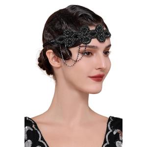 BABEYOND 1920s Flapper Headband Crystal Great Gatsby Headpiece Roaring 20s Flapper Gatsby Hair Accessories (Black)