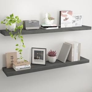 Floating Shelves 36 Inch Wall Shelf Solid Wood Mounted Storage for Bedroom Living Room Set of 2, Rustic Grey Wall Shelves