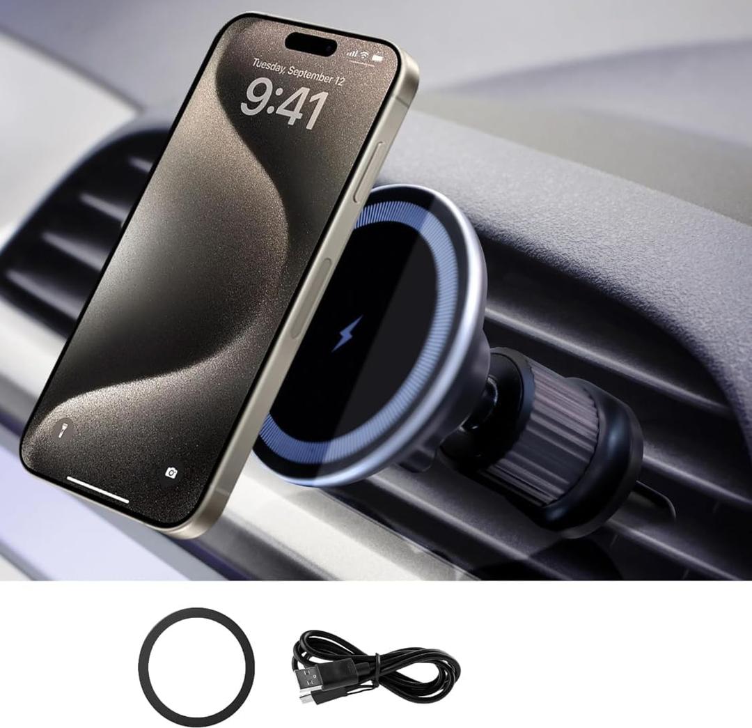Brookstone Magnetic Car Phone Holder Mount for Car - Glass Panel Design, Magsafe Car Mount for iPhone 15 14 13 Pro Plus Max Mini & All Phones - Hands Free Car Mount with Wireless Charging Support