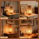 Boho Bamboo Table Lamp, Dimmable Rustic Farmhouse Hand Wicker Desk Lamp Bedside Lamps Night Light Decorations for Bedroom, Living Room, Home Office, Nursery, Reading Nook (Bulb Included)