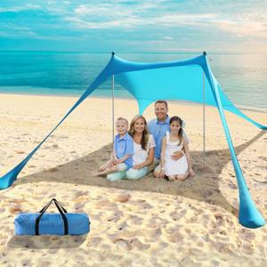 Beach Tent Sun Shelter - 10 x 10 Ft Beach Canopy UPF50+ UV Protection with Sandbags, Poles, Grond Pegs and Anti-Wind Ropes for Camping, Backyard, Picnics and Fishing