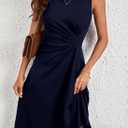 Happy Sailed Women's Summer Dresses Sleeveless Ruched Waist A Line High Low Midi Cocktail Dress(Waist Tight,Please Size Up) (Blue, L)