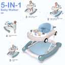 Baby Walker, 5-in-1 Baby Walker for Boys and Girls with Bouncer, Removable Footrest, Music, Foldable & Adjustable Speed Wheels Activity Walker for 6-18 Months Toddler Infant(Haze Blue)