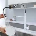 White Kitchen Faucet, with Pull Out Sprayer and Deck Plate, Pre-Rinse Commerical Kitchen Faucet, 360 Swivel High Arc Spring