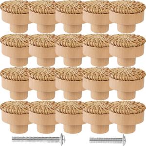 24 Pack Boho Rattan Dresser Knobs- Durable Beech Wooden Drawer Knobs Handmade Rattan Wood Pulls,with 24 Screws Wicker Woven knobs for Cabinets, Furniture