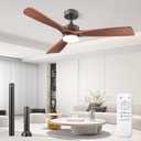 52 Inch Ceiling Fans with Lights and Remote, Solid Wood 3 Blade Modern Ceiling Fan, Quiet DC Motor, 6 Speeds, Dimmable LED, Timer, Indoor & Covered Outdoor Living Room, Bedroom, Patio (Dark Walnut)