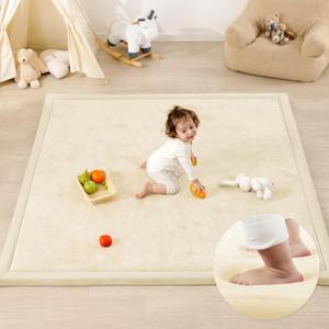 1.3" Thick Baby Play Mat for Floor Playpen, 71x79 Large Foam Tummy Time Mat, Padded Support Soft Plush Nursery Rug for Infant Kids Toddler Crawling Kick Activity (Ivory)