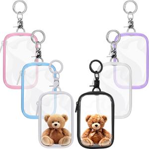 Harloon 6 Pcs Clear Figure Display Bag with Keychain for Doll Zipper Clear Pouch Keychain Display Case Portable Hanging Blind Bag Small Doll Storage Box Gift for Friend 2.5 x 4 Inch(Rectangular)