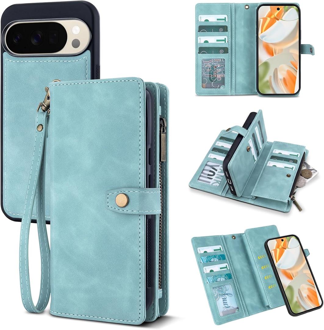 TwoHead for Google Pixel 10/10 Pro Wallet Case with Card Holder & Detachable Magnetic Pixel 10/10 Pro Case, PU Leather All-Round Protective Phone Cover,Blue,6.3 in