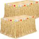 Fovths 2 Pack Luau Grass Table Skirt Natural 9 Feet x 29.5 Inch Hawaiian Table Skirt for Tropical Hawaiian Party Decorations Luau Costume Party, Straw Yellow