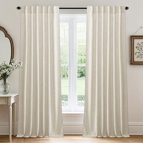 RYB HOME Living Room and Dining Room Curtains and Drapes Linen Sheer, Light Filtering Curtains 96 inches Long, Back Tab/Rod Pocket, Cream Colored, W 52 x L 96 inches, 2 Panels Set