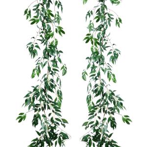 2 Pack Artificial Hanging Leaves Vines, 5.7 Ft Fake Willow Leaves Twigs Silk Plant Vines in Green for Indoor/Outdoor Wedding Decor