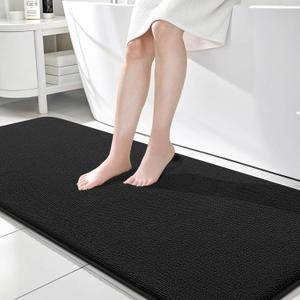 OLANLY Thick Memory Foam Bathroom Runner Rugs 70x24, Extra Soft Absorbent Long Bath Rug, Quick Dry Bath Mats, Non-Slip, Machine Washable Mat for Bathroom, Tub and Shower, Home Decor Accessories, Black