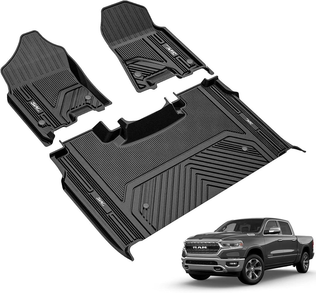 3W Floor Mats Fit for 2019-2024 Dodge Ram 1500 Crew Cab New Body (NOT Classic Models) with Original Storage All Weather TPE Accessories Custom Fit Dodge Ram 1500 Floor Liner Full Set Car Mats