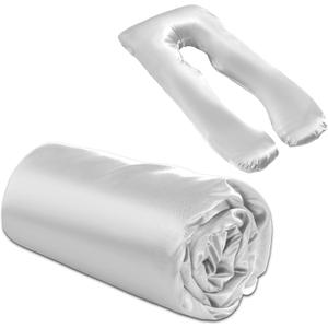 BALAPET Silky Satin Pregnancy Pillow Cover (ONLY Pillowcase), U Shaped Luxurious Smooth Maternity Pillow Cover, Soft & Breathable Large Pillow Protector with Hidden Zip for Side Sleeper, White