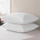 basic home Queen Size Goose Feather & Down Bed Pillow - 100% Odorless Sleep Pillow for Neck Support & Cooling Comfort - 233TC Cotton Cover with Anti-Poke Liner Queen 20x28 inch