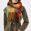 Womens Scarf Winter Big Colorful Checked Thick Warm Soft Scarves Casual Tassel Blanket Scarf