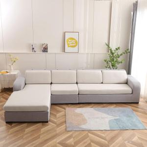 NeColorLife Velvet Sectional Sofa Cover Universal Couch Covers Thick Sofa Seat Covers Stretch Couch Cushion Cover with Elastic Band for Large Sectional Couch (3PCS 1-Seater Cushion Cover, Cream)