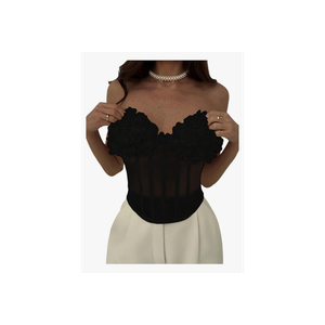 MakeMeChic Women's 3D Flower Sheer Strapless Tube Crop Tops Sleeveless Going Out Bustier Corset Tank L MakeMeChic Women's 3D Flower Sheer Strapless Tube Crop Tops Sleeveless Going Out Bustier Corset Tank L