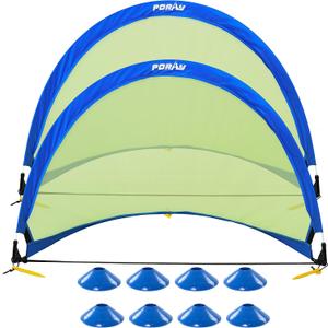 Poray Soccer Goal for Kid Easy-up Set of Two Portable Soccer Net 210D Oxford with 8 Field Marker Cones Extra Stakes Fun for Backyard and Soccer Training