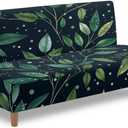 Armless Sofa Couch Cushion Cover Full Protector Slipcover with Elastic Bands Furniture Protector Stretch Fabric Futon Covers Green Leaf Print