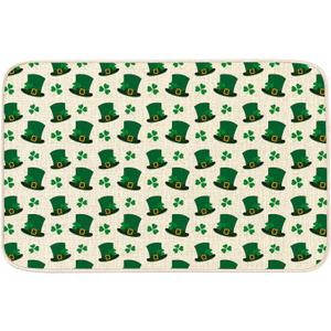 MATIRUG St Patrick Hat Door Mat, 16"x24", Shamrock Clover Farmhouse Front Doormat Indoor Entry, Dirt Trapper Absorbent Washable Nonslip Funny Entryway Rug for Indoor Outside Backdoor Lucky Decoration