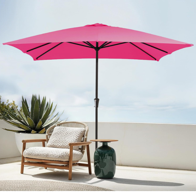 JEAREY 8x10 ft Rectangular Patio Umbrellas Outdoor Table Market Umbrella w/Crank, 8 Sturdy Ribs, UV Protection Waterproof Sunproof for Garden, Deck, Backyard, Pool(Teal Blue)