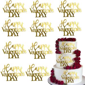 Happy Valentine Cake Topper Gold Acrylic Charm Cake Party Decorations for Birthday Wedding Anniversary Supplies