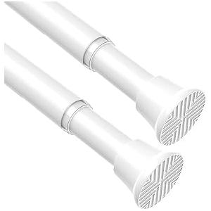 2 Pack White Spring Tension Curtain Rods 30 to 63 Inch Adjustable Expandable Spring Loaded Curtain Rods No Drilling Suitable for Small Short Tension Rods 33-59 Inch Doors, Windows, Closet