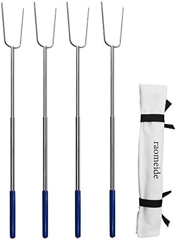 RAOMEIDE 32" Heavy Duty Hot Dog Roasting Sticks for Campfire, Smores Sticks for Fire Pit Long, Marshmallows Skewers (4 Pack)