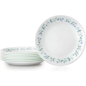 Corelle Vitrelle 6.75" Salad Appetizer Plate Set, Triple Layer Glass and Chip Resistant, Lightweight Round Plates, 6-Piece Country Cottage