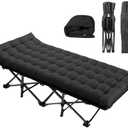 Camping Cot, Folding Cot Camping Cots for Adults Portable Folding Outdoor Bed with Mat and Carry Bag, Heavy Duty Sleeping Cots for Outdoor Travel Camp Beach Vacation (Black)