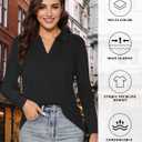 Polo Shirts for Women, V-Neck Business Casual Tops for Women, Collared Shirt Tunic Tops Long Sleeve Work Blouses (Black, M)