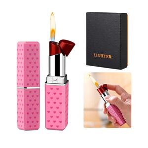 Cute Lipstick Lighter Soft Flame Refillable Butane Lighter, Adjustable Pocket Lighter Delicate Gift for Girls Women Girlfriend on Birthday,Anniversary Red(Without Butane)