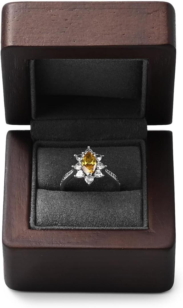 Jewelry Engagement Proposal Ring Box, Solid Wood Single Ring Box for Proposal, Wedding(Grey)