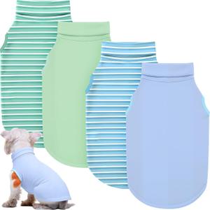 Abbylike 4 Pack Dog Shirts, Spring Lightweight Stretchy Dog Turtleneck, Breathable Soft German Velvet Sleeveless Puppy Base Layer Vest for Pet Indoor Outdoor Wears(Sky Blue and Green,XL)