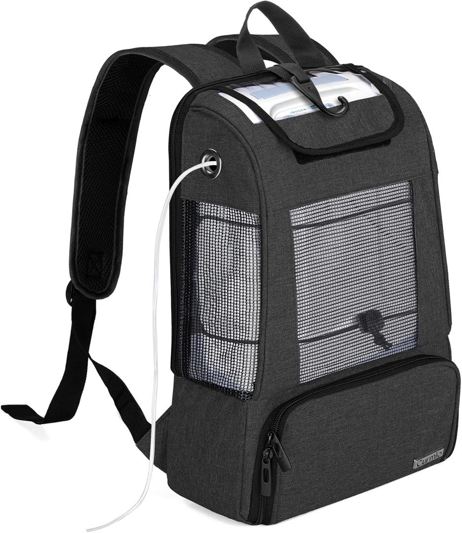 CURMIO Travel Carrying Bag for Portable Oxygen Concentrators, Universal POC Backpack with Mesh Panels for Breathability, Compatible for Inogen, Oxygo, Caire Units, for on-The-go, Black, Bag Only