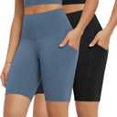 ODODOS 2-Pack High Waist Workout Shorts with Pockets for Women 6"/8" Inseam Tummy Control Gym Athletic Biker Shorts (XS)