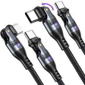 Duo Pivot USBC to USB C Cable 2-Pack Dual Rotating 180 Degree Type C Charging Cord 240W PD Fast Charging - Great for MacBook, iPad, iPhone, Galaxy, Steamdeck, and More