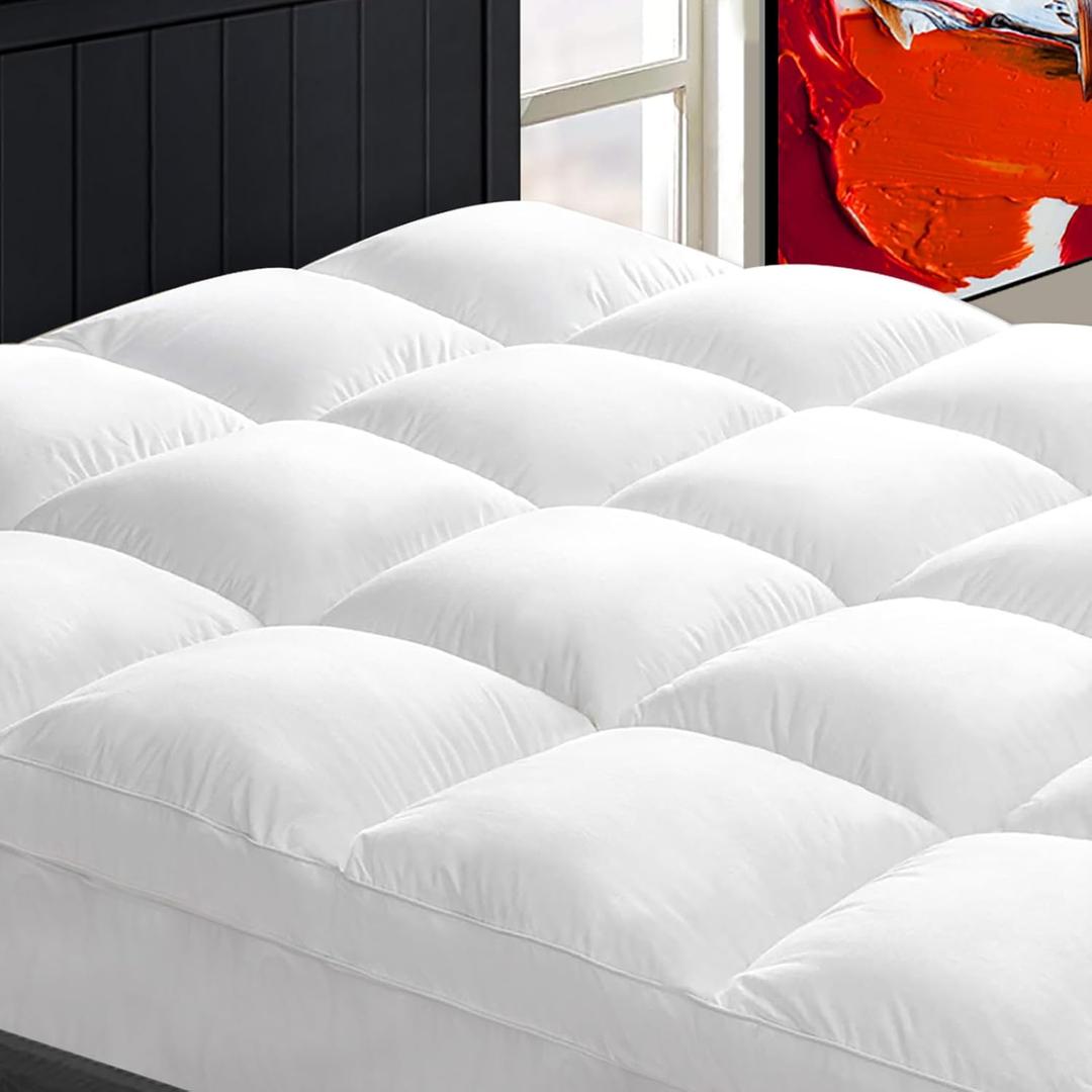 CHOPINMOON King Mattress Topper for Back Pain, Thick Mattress Pad Cover | Plush Pillow Top Mattress Topper, Breathable Soft Bed Topper with 8-21”Deep Elastic Pocket, Cooling for Hot Sleepers, White