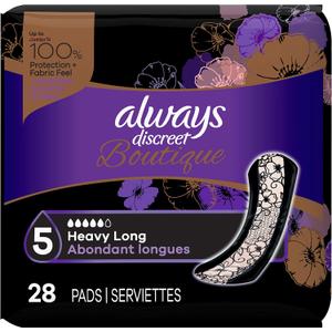 Pack Of 2 Always Discreet Boutique Incontinence Pads, Size 5, Heavy Absorption, Long, 28 Pads (Regular)