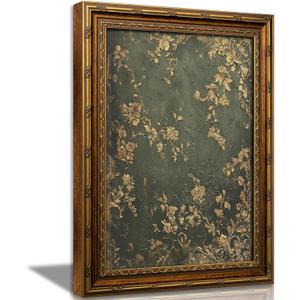 Vexlynora Vintage Gold Framed Dark Green Floral Wall Art - Ornate Gold Flower Canvas luxurious Textured Cottagecore Flower Picture Wall Decor for Living Room Bedroom Farmhouse Home 16X24in