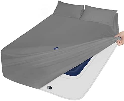 Extra Deep Pocket Queen Sheet Sets for Air Mattress - Deep Pocket Sheets Queen Size Sets - Sheets with Pocket on Side - Easily Fits Extra Deep 16 in to 24 in Pillow Top Air Mattress (Grey)